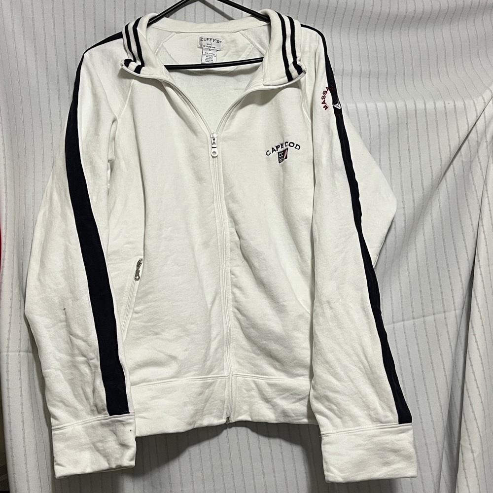 Vintage Cuffys Cape Cod White Zip Up Track Jacket sz L